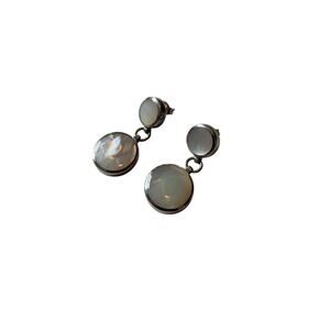 Vintage sterling silver mother of pearl disk dangle earrings